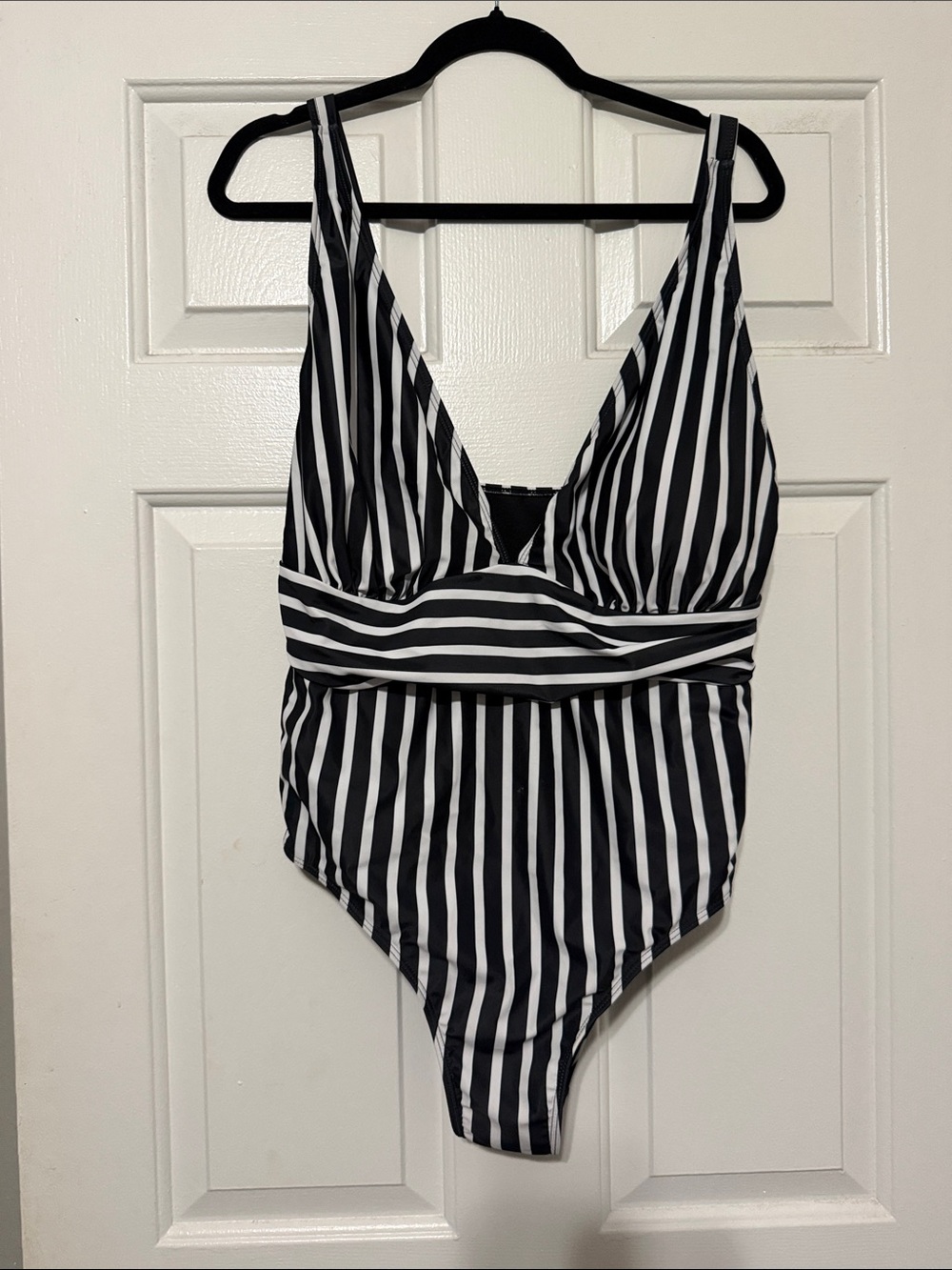 Torrid Black and White Vertical Stripe One-Piece Swimsuit